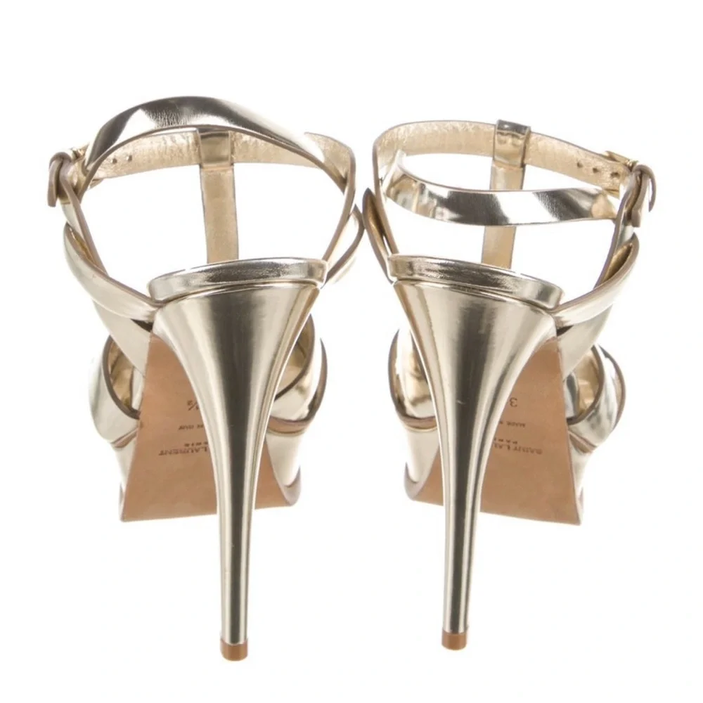 Yves Saint Laurent Shiny Gold Strappy Heels - Picture 4 of 6